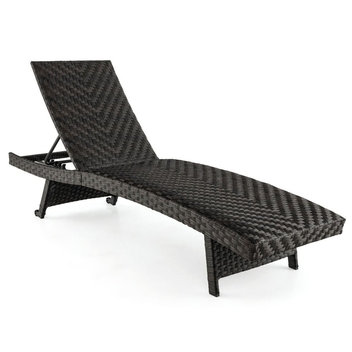 Шезлонг садовый с регулировкой из ротанга 61x195x97 см Коричневый (COSTWAY-01371)
