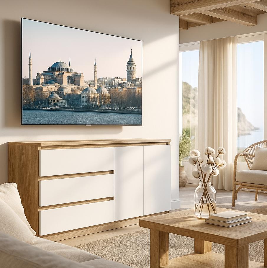 Комод Мастер Форм Брайт телескопические направляющие левосторонний ДСП 1600/44 1580 158х37,6х73 см Дуб сонома/Белый