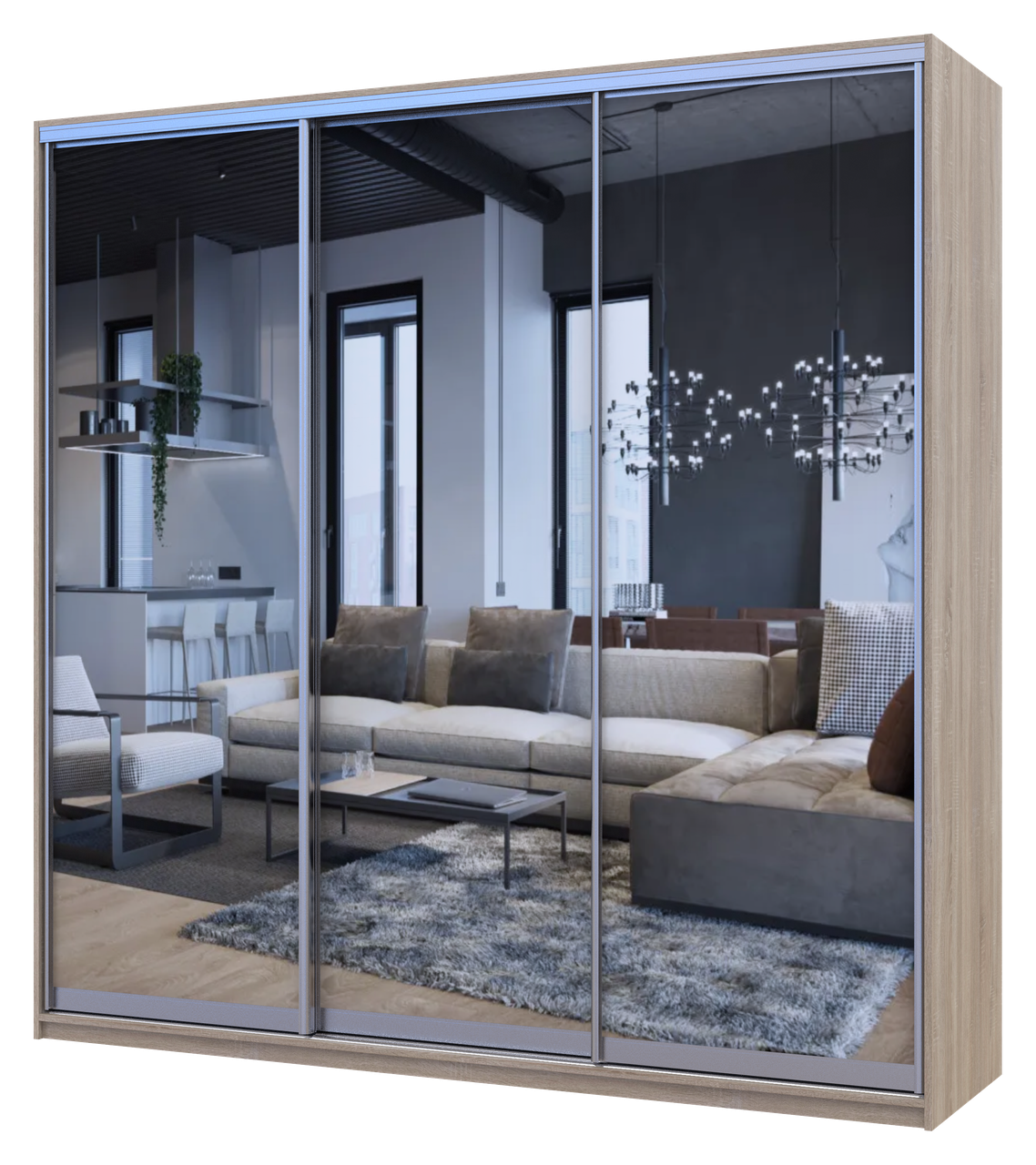 Шафа-купе Doros Сіті Лайт 3 дзеркала 225х60х225 см Дуб сонома (DR-10060)