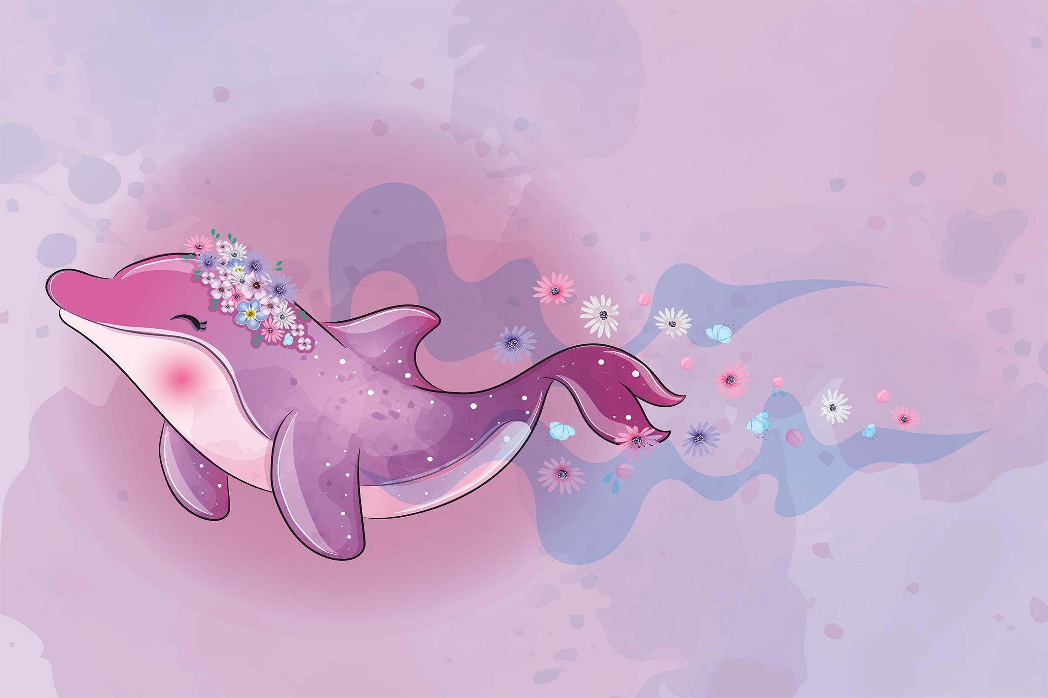 Фотообои флизелиновые Upstream Фиолетовый дельфин 368х245 см (S5KID-055/7)