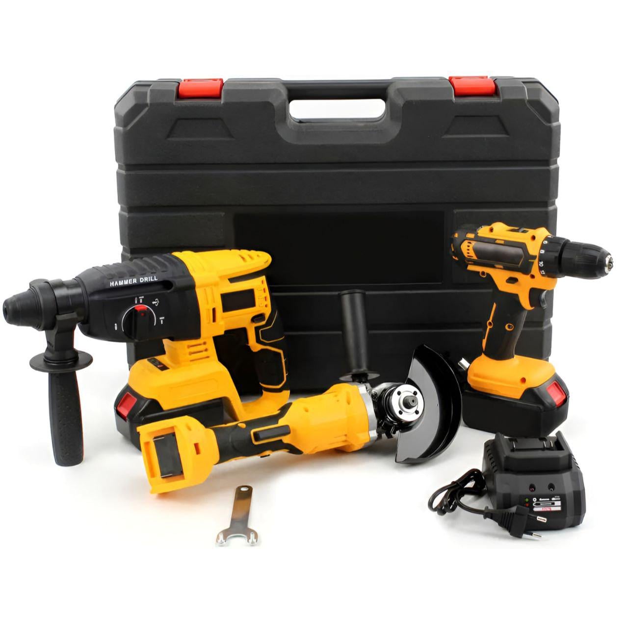 Набір акумуляторних інструментів 12389/МК шуруповерт/перфоратор/болгарка 48V у кейсі Жовтий (33088777)