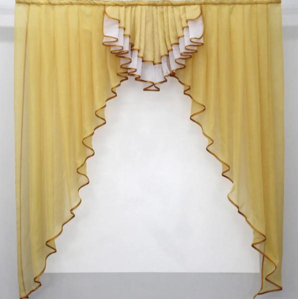 Занавеска кухонная ламбрекен шифон 150х170 см Янтарный/Белый (028к)