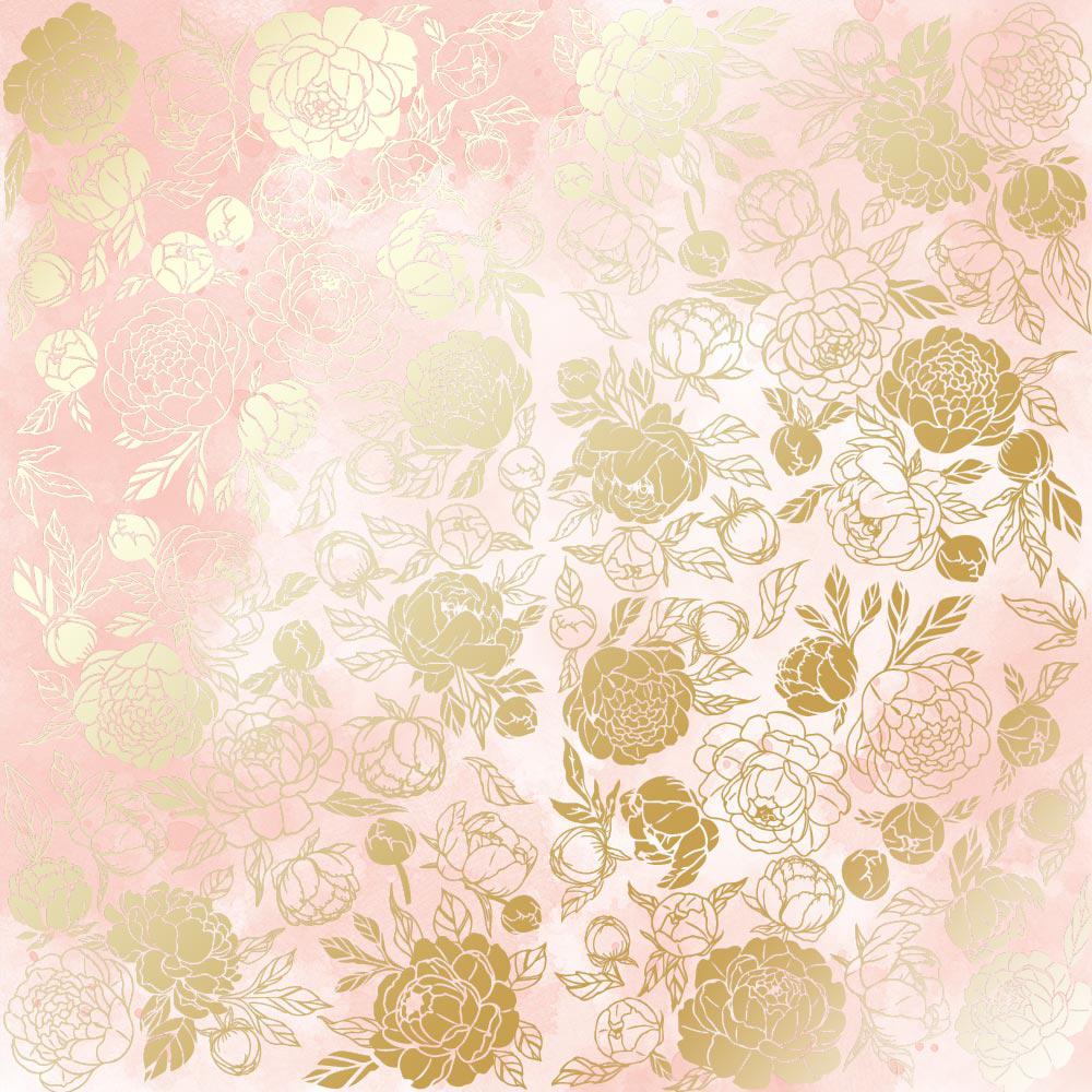 Лист бумаги односторонний Golden Peony Passion с фольгированием 30,5х30,5 см Vintage Pink/Watercolor