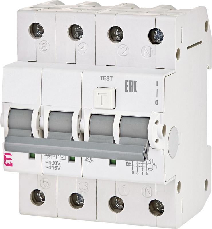 Дифференциальный выключатель ETI KZS-4M 3P+N 16А 100мА 6кА тип C (2174424)