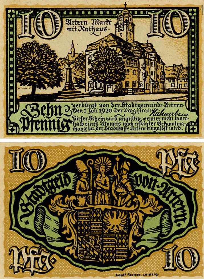 Коллекционная банкнота Германия Нотгельд 10 пфеннигов 1920 F-VF Лейпциг Разновидность 1 (Б18492)