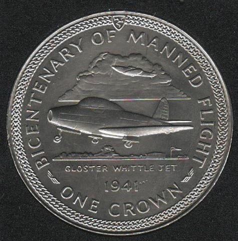 Коллекционная монета Остров Мэн 1 крона 1983 Самолет Глостер Уиттл UNC (KM#105)