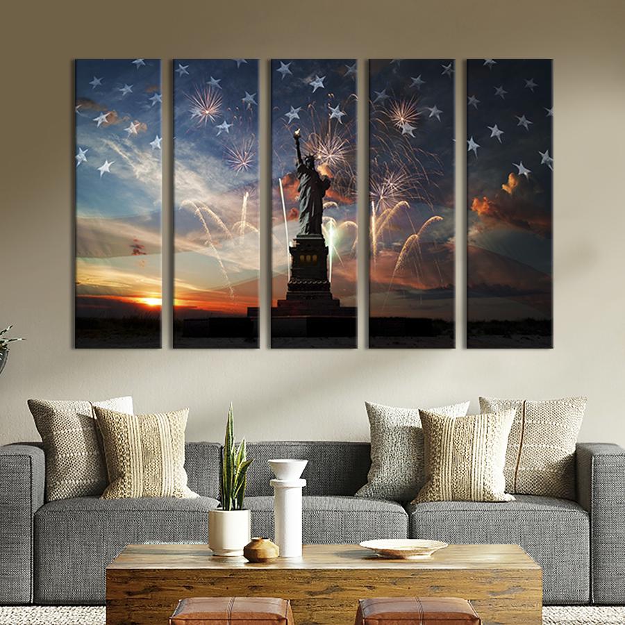 Модульная картина из 5 частей Фейерверки над Статуей Свободы 132x80 см (343-51)