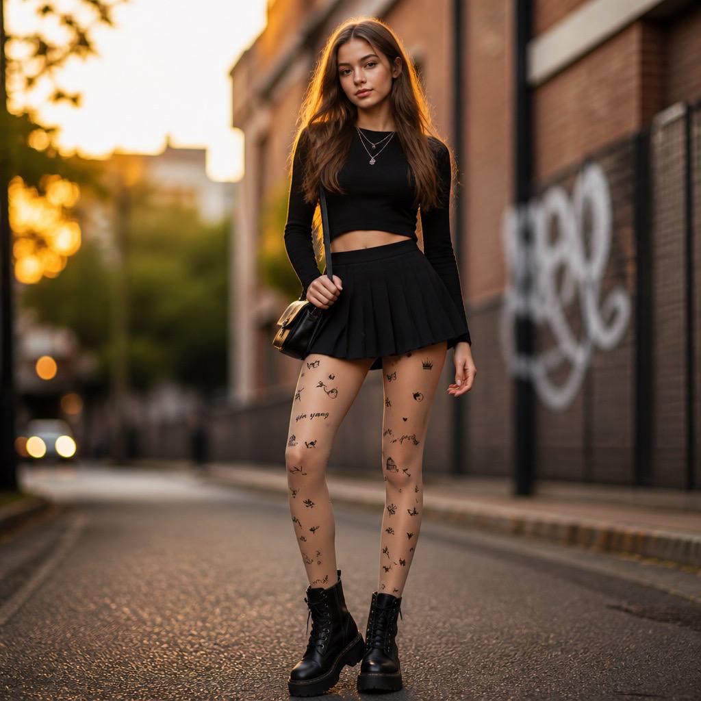 Колготы для девочки подростка Day Mod Punk Naturel 15 Den р. 2 M 13-14 лет 165-185 см Черный/Бежевый (1121191)