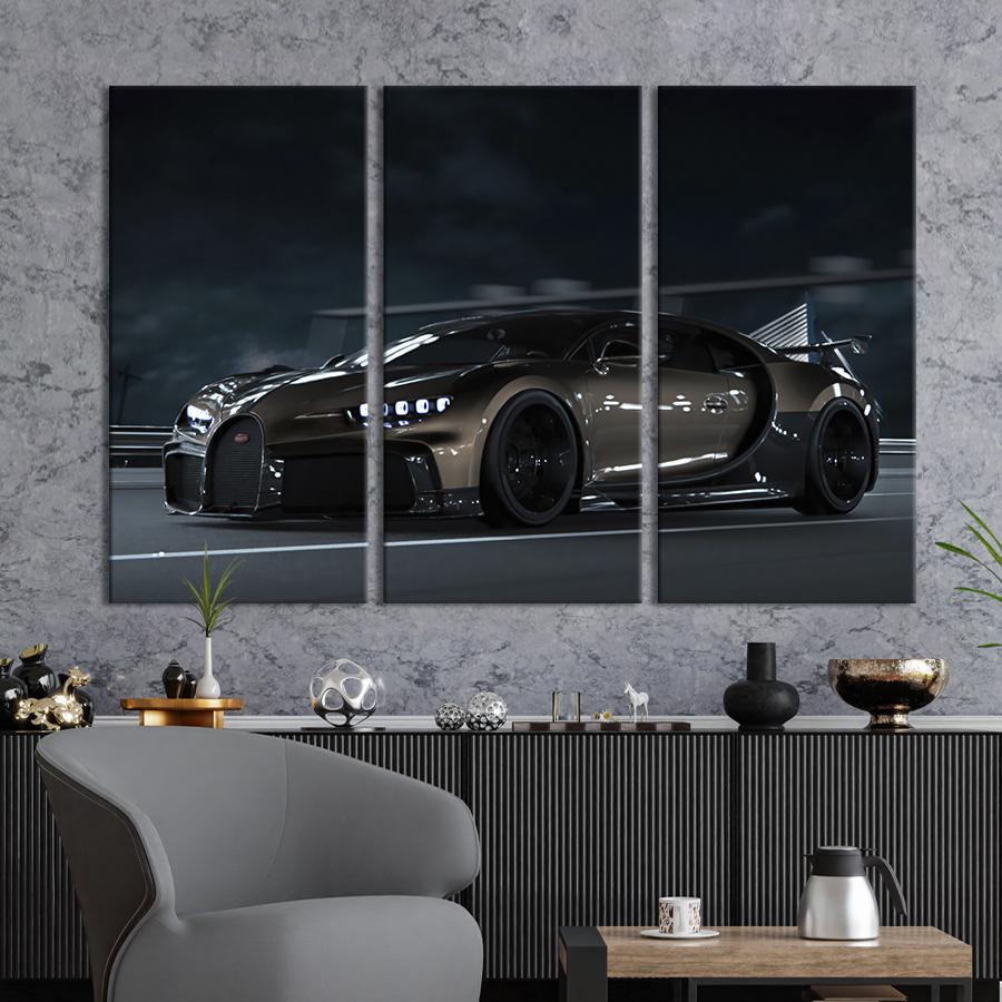 Картина на холсте триптих Стильное авто Бугатти 78x48 см (1302-31)