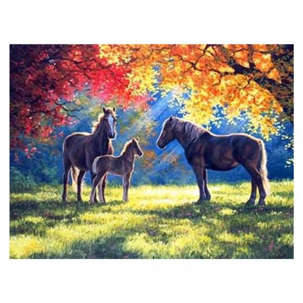 Алмазна мозаїка TK Group Коні в лісі 40х30 см з рамкою в коробці (GB74356-mt)