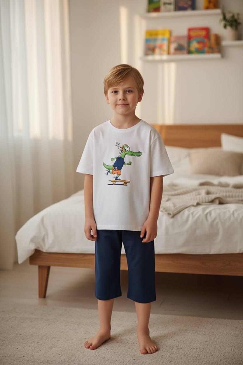 Домашний костюм-пижама для мальчика BAYKAR Сrocodiler р. 6 116-122 см 6-7 лет Белый (9668-511)