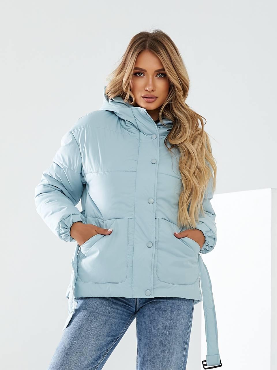 Куртка утеплена Khan коротка з поясом р. 42 Блакитний гортензіевий (Kh332) - фото 8 Куртка утеплена Khan коротка з поясом р. 42 Блакитний гортензіевий (Kh332) - фото 8