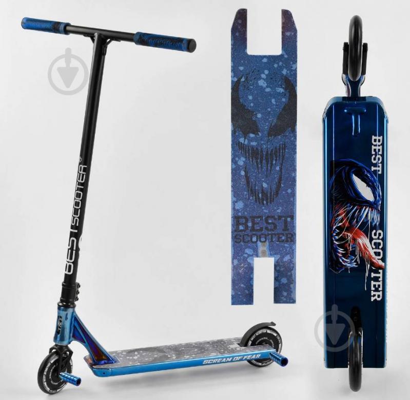 Самокат трюковый Best Scooter "SIMBIOTE" HIC-система, ПЕГИ, алюминиевый диск и дека Black/Blue (102310) - фото 2