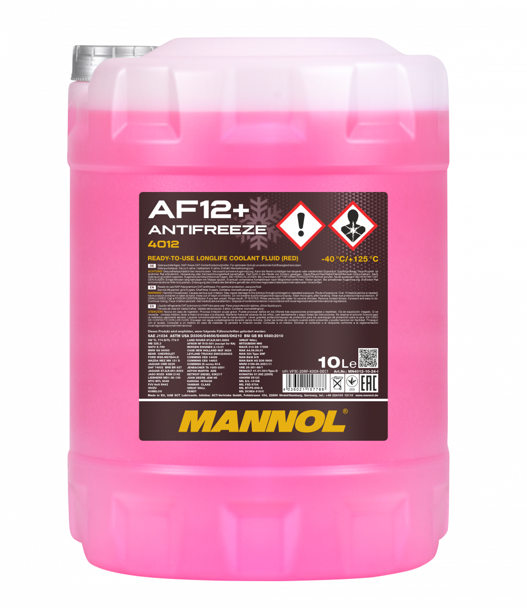 Антифриз Mannol 4012 Longlife Antifreeze AF12+ -40°C готовий розчин 10 л Червоний (MN4012-10) Антифриз Mannol 4012 Longlife Antifreeze AF12+ -40°C готовий розчин 10 л Червоний (MN4012-10)