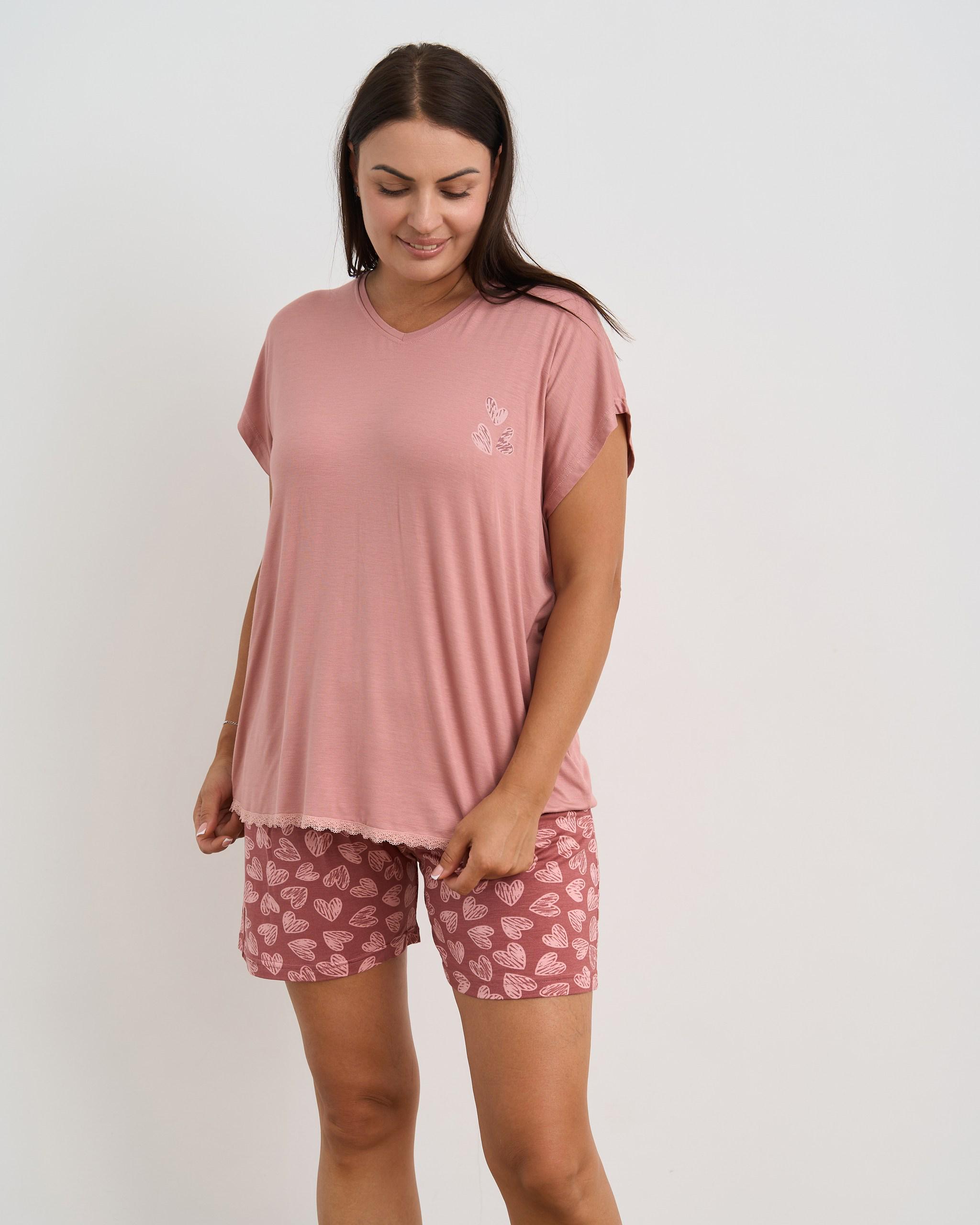 Комплект батал футболка и шорты Сердечки вискоза 29011 L Пудровый - фото 2