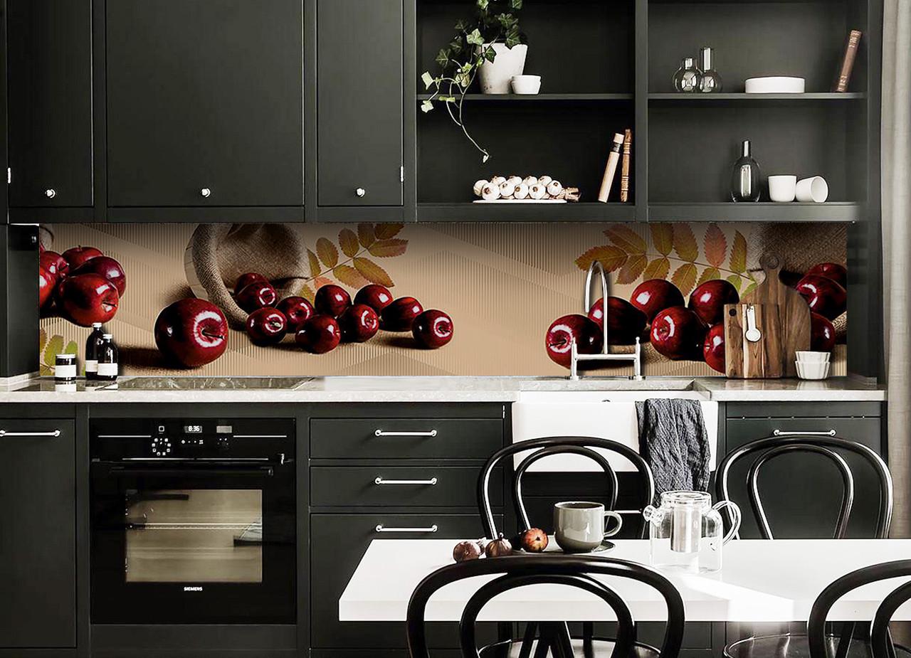 Кухонний фартух Стиглі черешні із самоклеючої вінілової плівки 60х300 см Бежевий