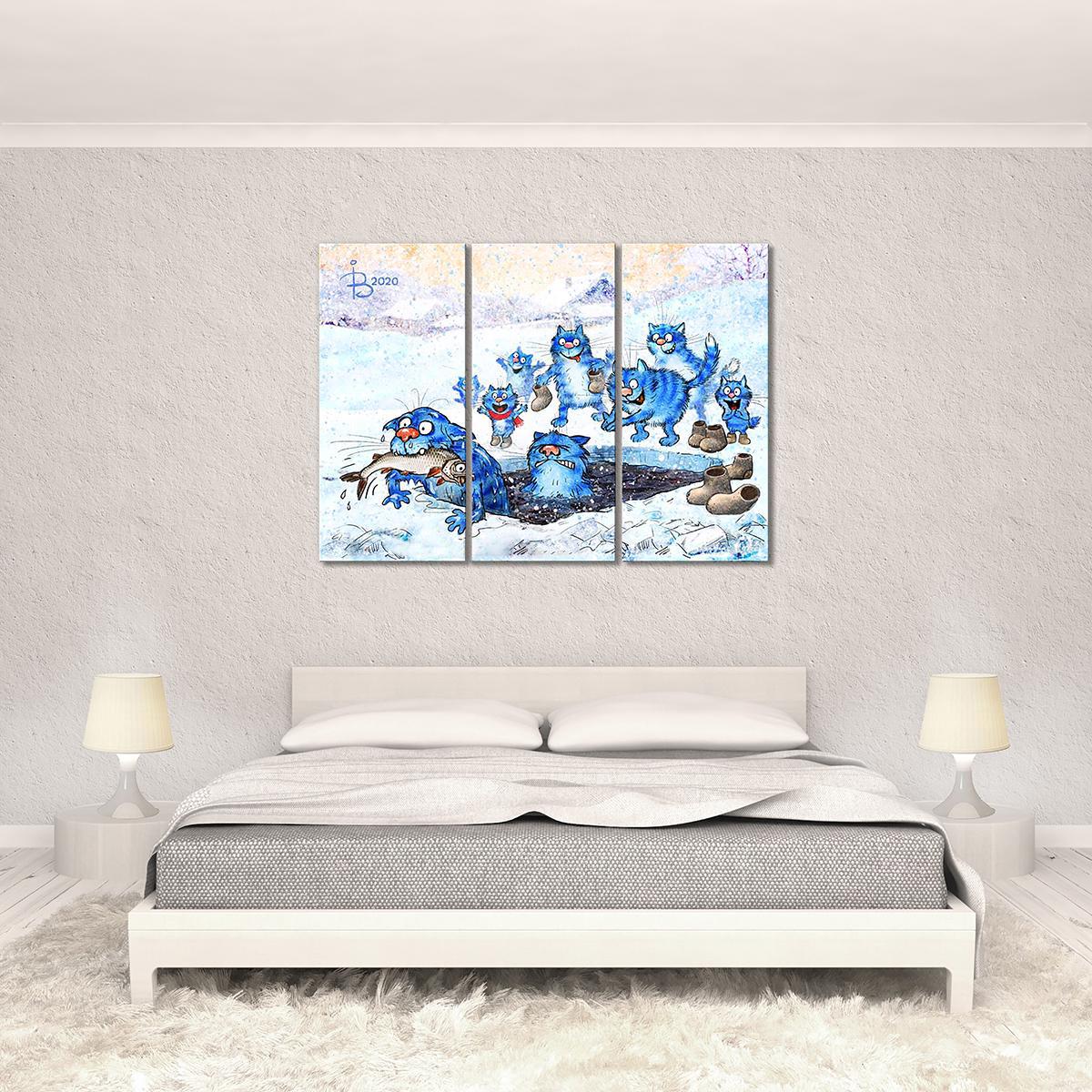 Модульная картина Ныряние в прорубь 3 модуля 90x135 см