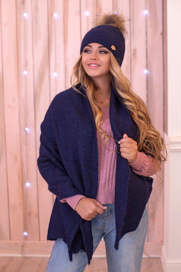 Комплект женский Braxton Эмилия 4473-9 шапка и палантин мохер Джинсовый (26478823)