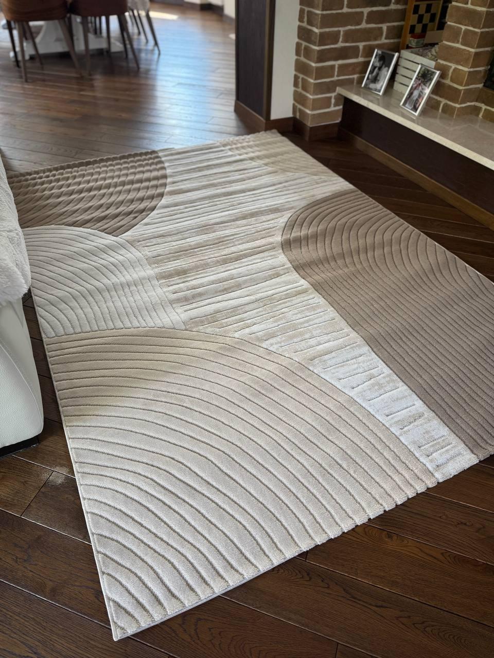 Килим прямокутний текстурований Скандинавія ворс 12 мм 80х150 см Бежевий (12039A)