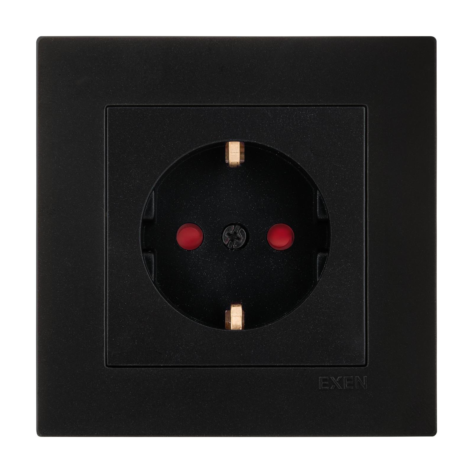 Розетки механизм EXEN 1-й с ж/к с крышкой и шторками Черный (290-001403-240)