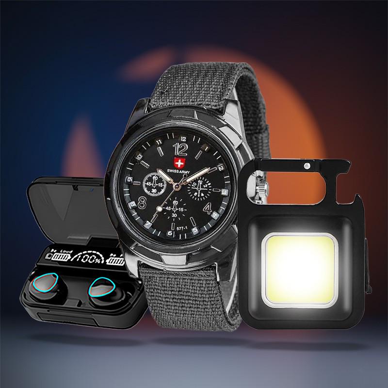 Навушники бездротові M10 та годинник чоловічий Genius Army/ліхтар LED з карабіном та магнітом (c65e748c)