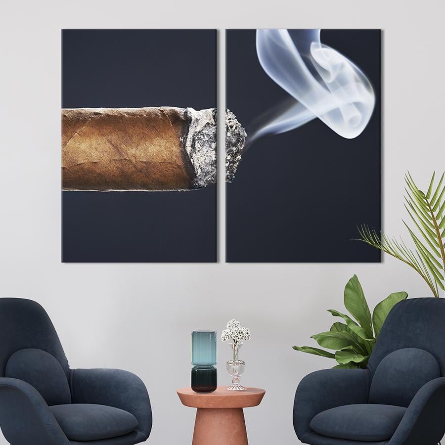 Настінний декор диптих картина на холсті для інтер’єру Вишукана сигара 111x81 см (301-2)