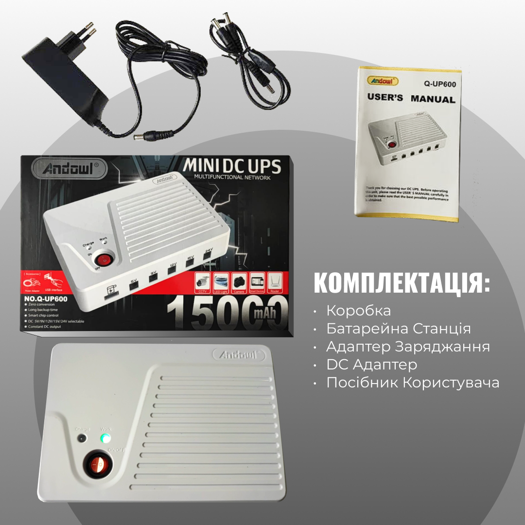 Безперебійник для роутера ДБЖ Andowl Q-UP600 MINI DC UPS 15000 mAh (59ab1f92) - фото 3