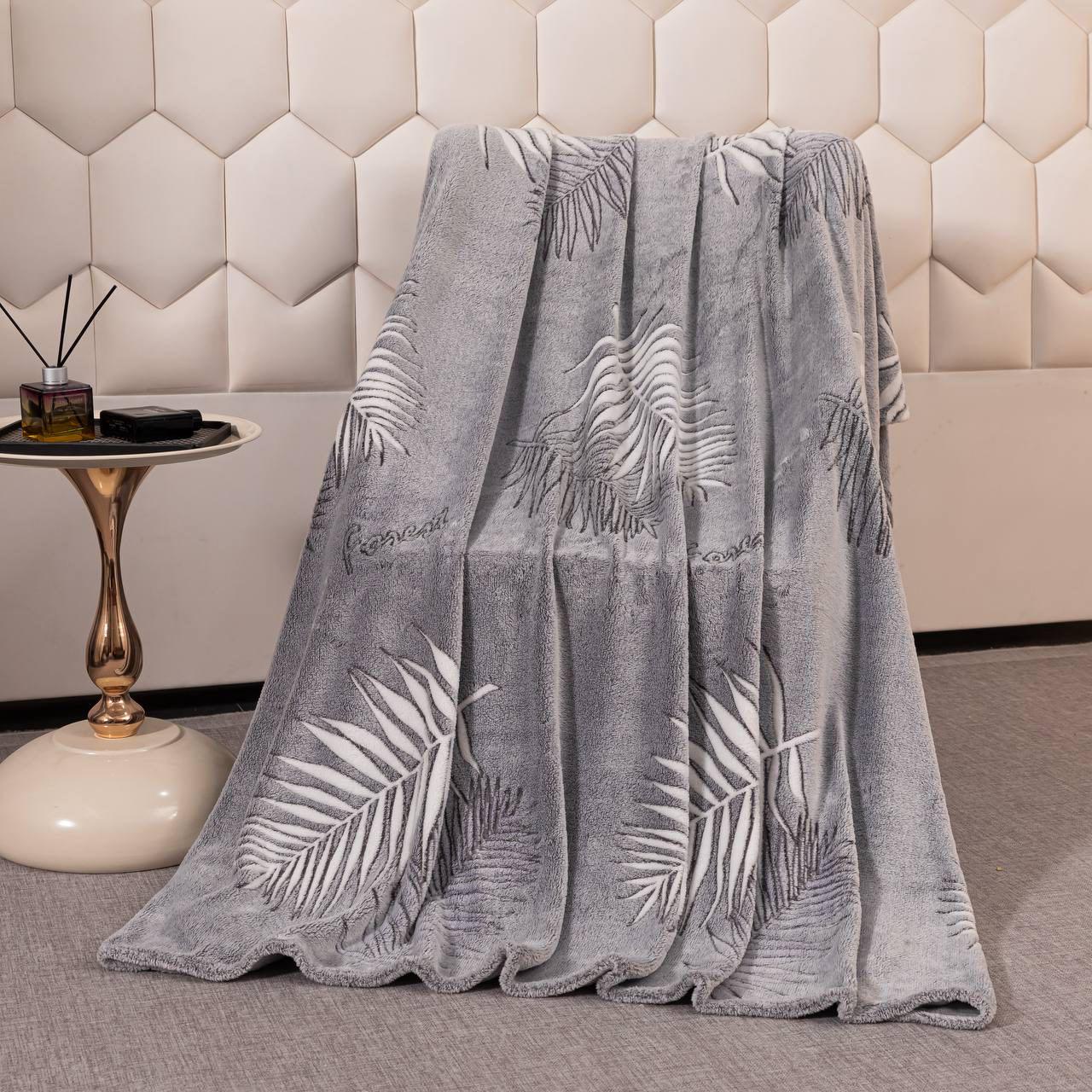 Плед-покрывало Malloory Home Плюшевый из микрофибры Пальмовая ветка 200x230 см Зелено-серый (1873-2)