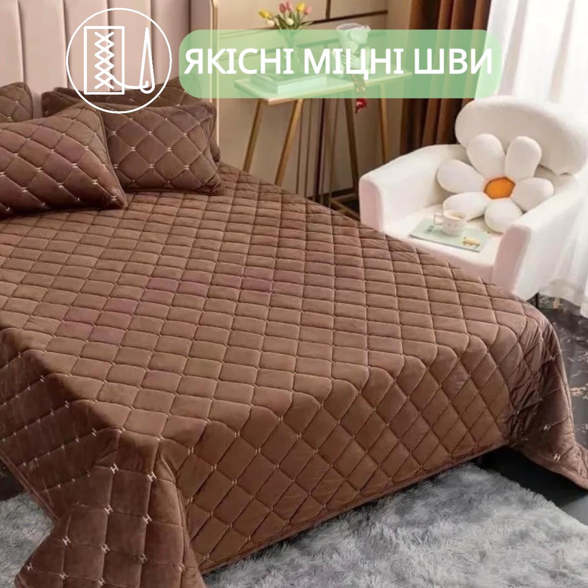 Покривало велюрове стьобане Koloco Ромби гіпоалергенне євро 220х240 см Коричневий (41873) - фото 3