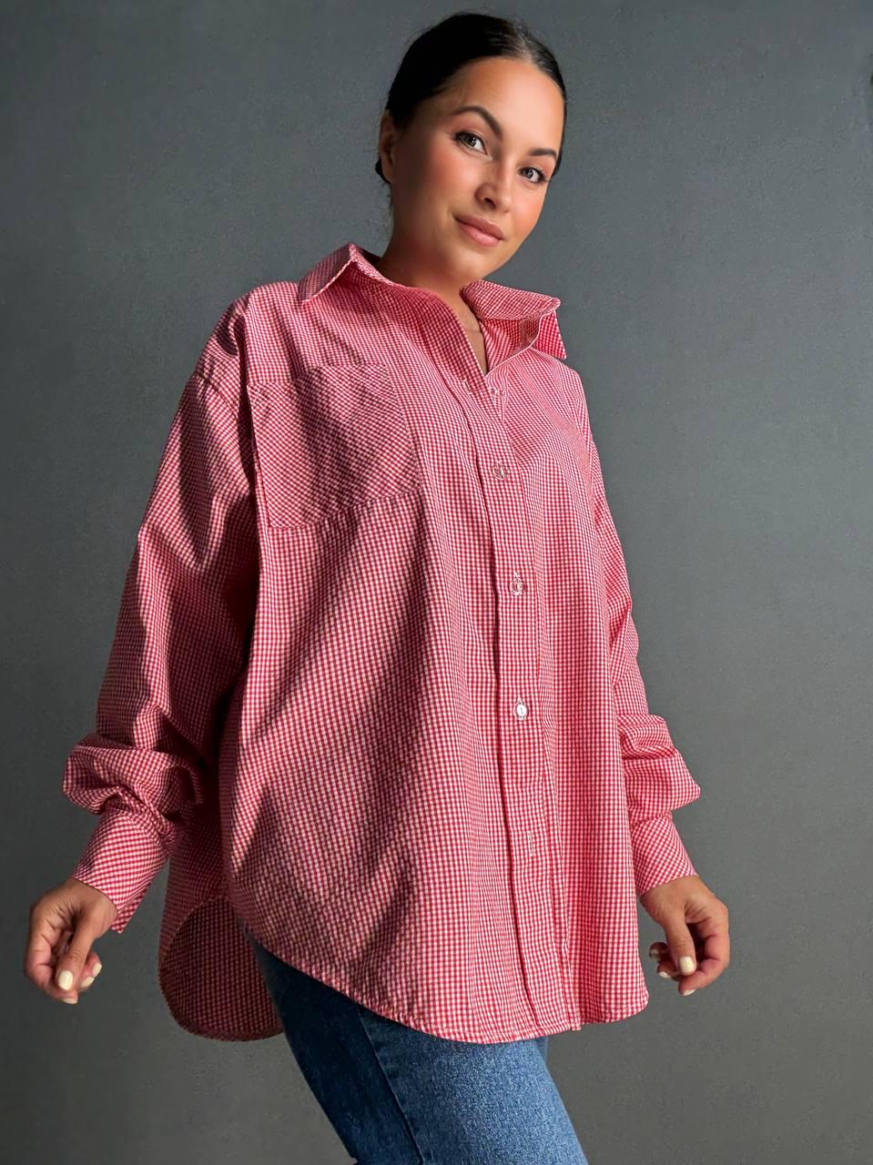 Рубашка женская Irel 2222 супер оверсайз клетчатая удлиненная OS Красный (2519) - фото 4 Рубашка женская Irel 2222 супер оверсайз клетчатая удлиненная OS Красный (2519) - фото 4