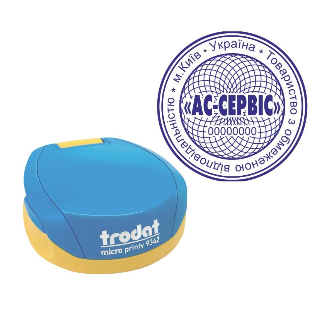 Печать ТОВ на карманном оснащении Trodat Micro Printy 9342 d 42 мм Сине-желтый (ООО18/9342/BY)