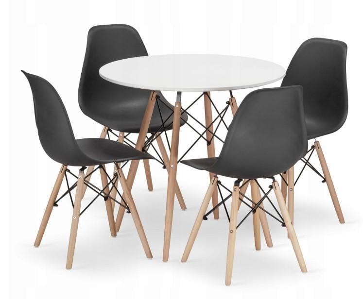 Комплект мебели стол 80 см и 4 кресла Бело-черный