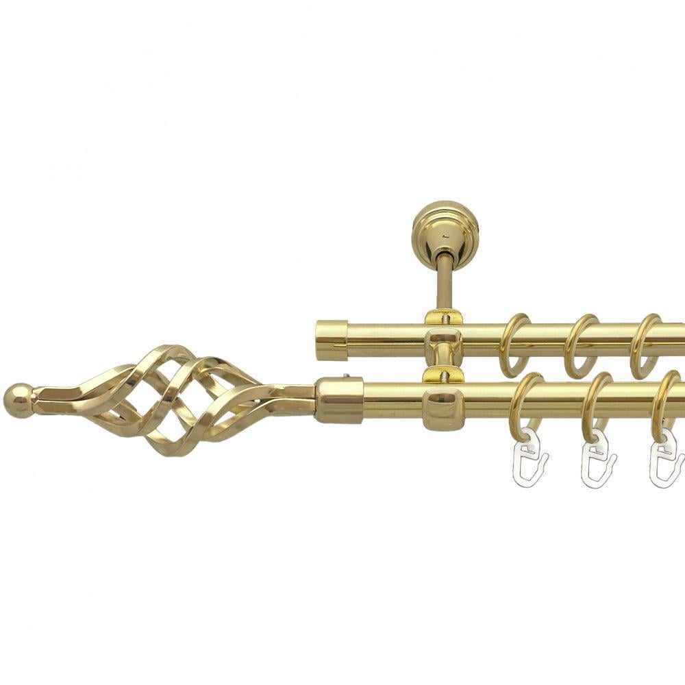 Карниз металевий Orvit Ажур Мала дворядний відкритий/гладка труба/кільце металеве Золото 16/16 мм 240 см (00-00014173) - фото 1