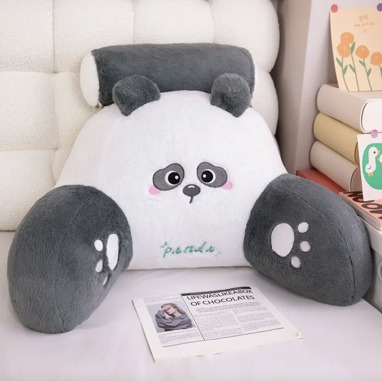 Подушка-спинка ортопедическая для чтения Панда 65х45 см Серый/Белый