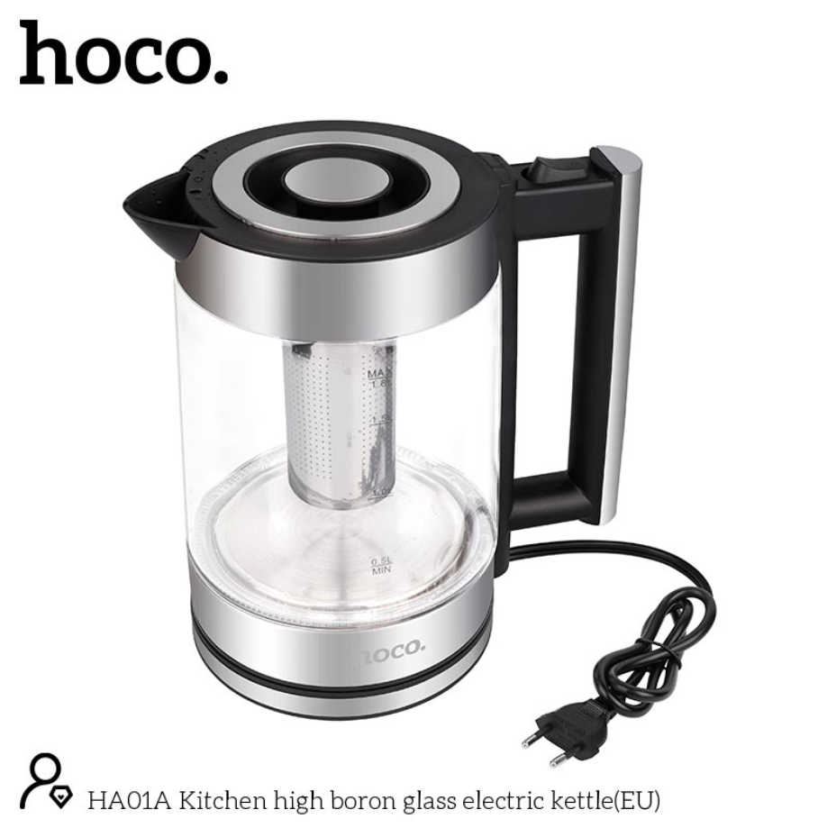 Електрочайник Hoco HA01A Kitchen high boron glass electric kettle 1,8 л Silver - фото 3