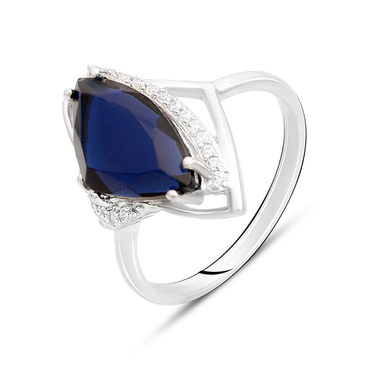 Кольцо серебряное с сапфиром нано и фианитами 2,903 ct 3,3 г р. 18 (2141068)