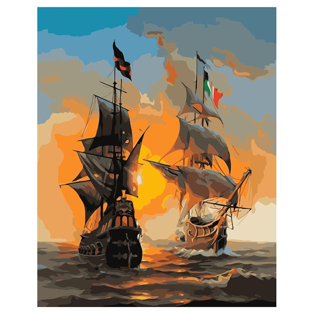 Картина по номерам Strateg Встреча кораблей на закате 40x50 см (VA-1625)