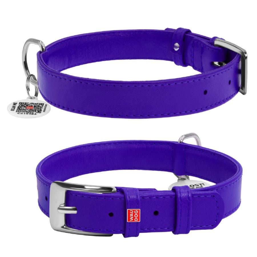 Ошейник для собак кожаный Waudog Glamour с QR паспортом без украшений S 20 мм 30-39 см