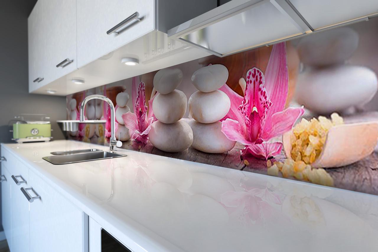 Кухонный фартук Круглые камни из самоклеющейся виниловой пленки 60х300 см Розовый