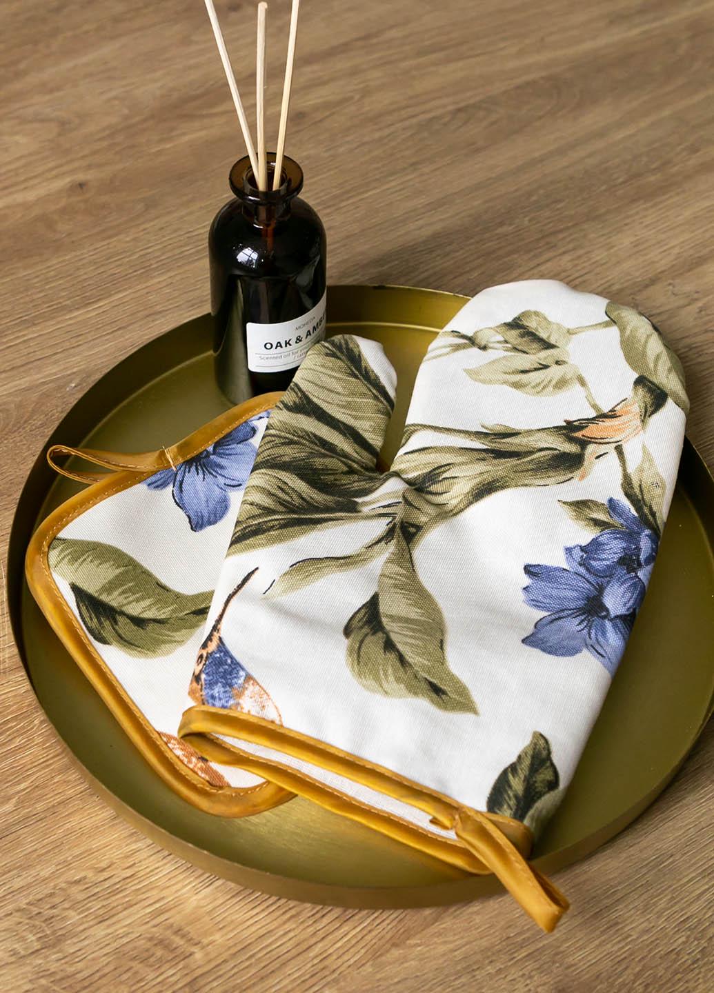 Набор рукавичка и прихватка водоотталкивающие Колибри пудра (кпдрпв)