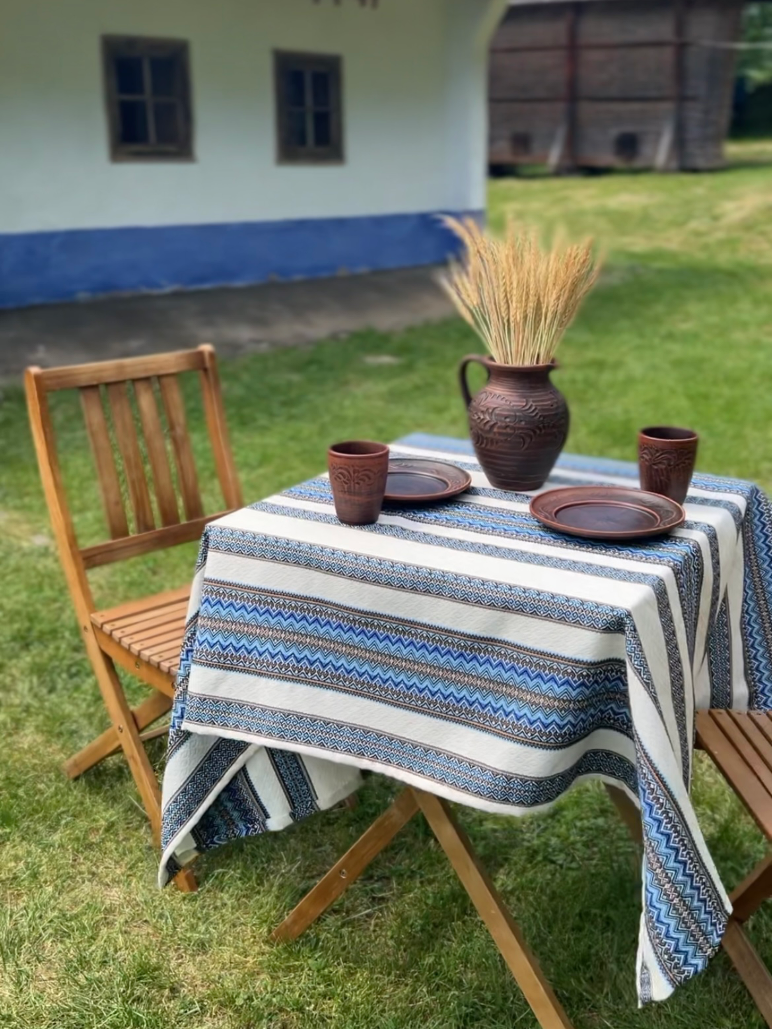 Скатертина лляна великодня Стожари з українським орнаментом 260x150 см Синій (1902-5) - фото 5 Скатертина лляна великодня Стожари з українським орнаментом 260x150 см Синій (1902-5) - фото 5