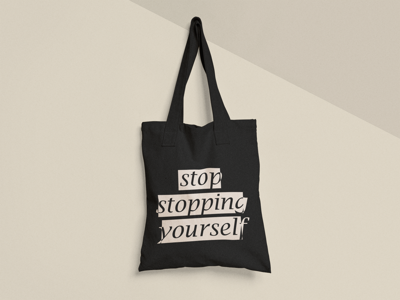 Эко-сумка шоппер с принтом "Stop stopping yourself" 38х40 см Черный (ПН427-Т1)