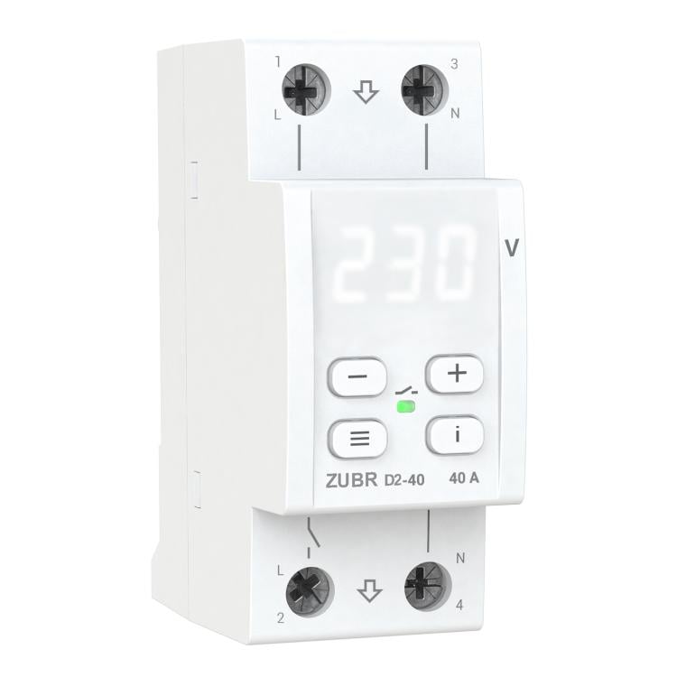 Реле напруги ZUBR D2-40 з максимумом функцій 40 А/8 800 ВА (4820120221682) - фото 1 Реле напруги ZUBR D2-40 з максимумом функцій 40 А/8 800 ВА (4820120221682) - фото 1