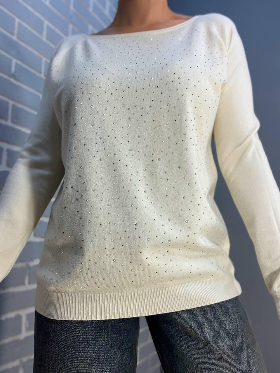 Джемпер жіночий ACCORDDREAM 9067 тонкий светр розсип камінців OS Молочний (2903) - фото 6