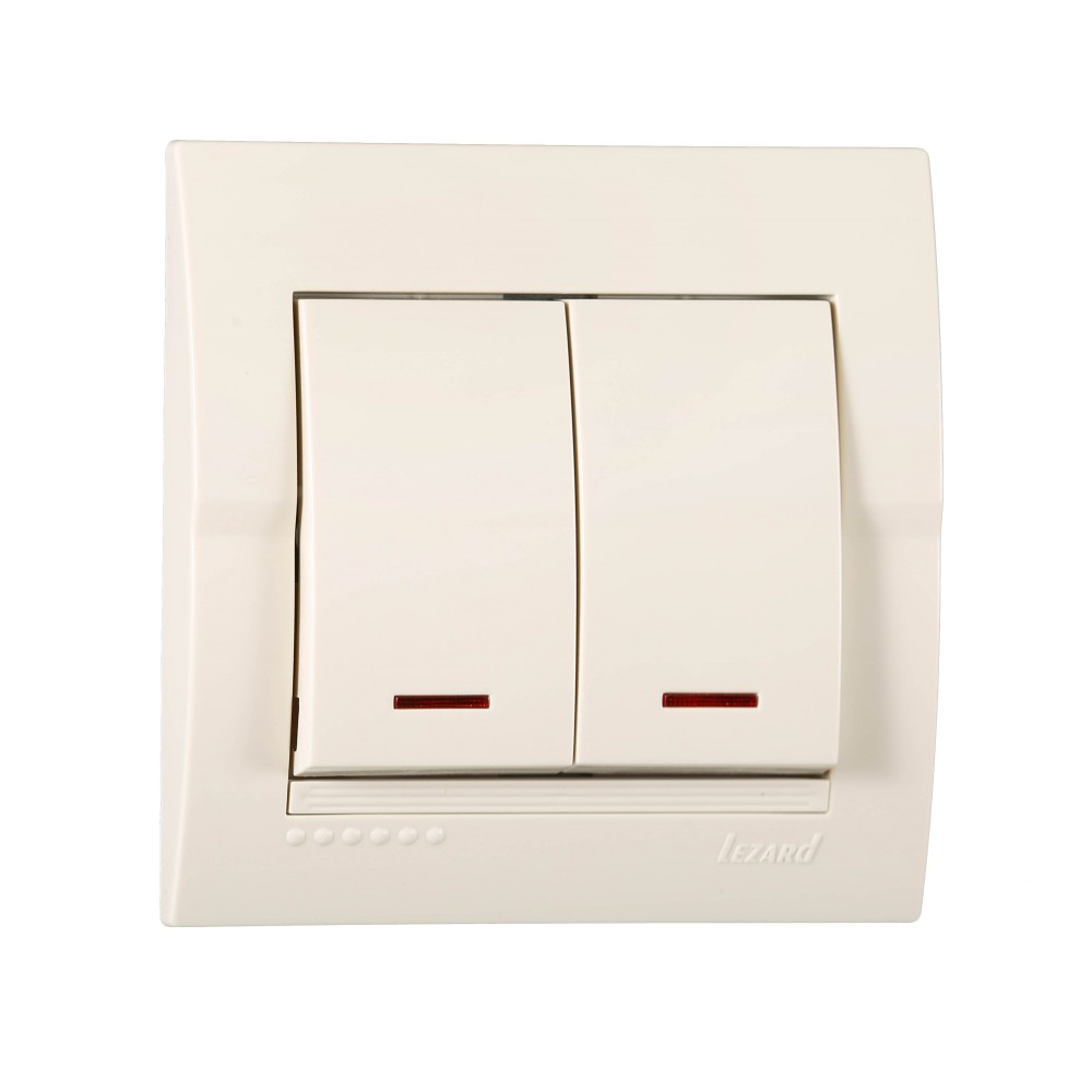 Выключатель Lezard Deriy 2-клавишный с подсветкой Кремовый