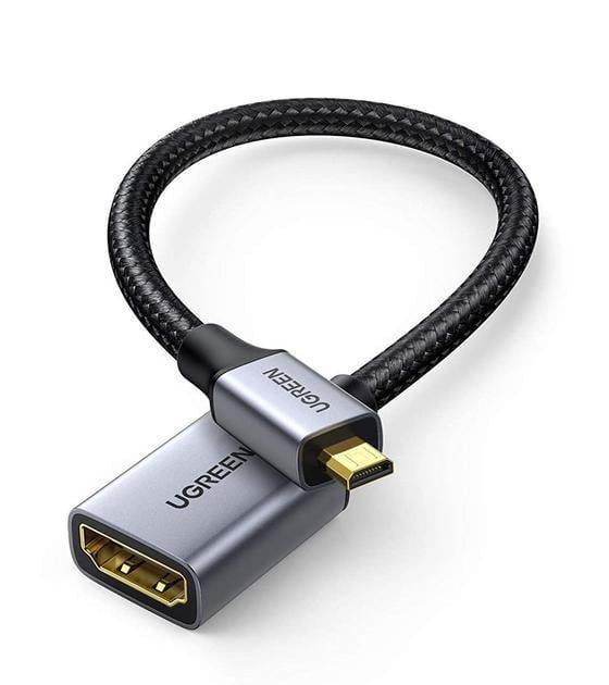 Кабель UGREEN Micro HDMI штекер to HDMI 2.0 роз'єм 4K 60Hz 3D нейлонова обплетення 25 см Gray (HD149)