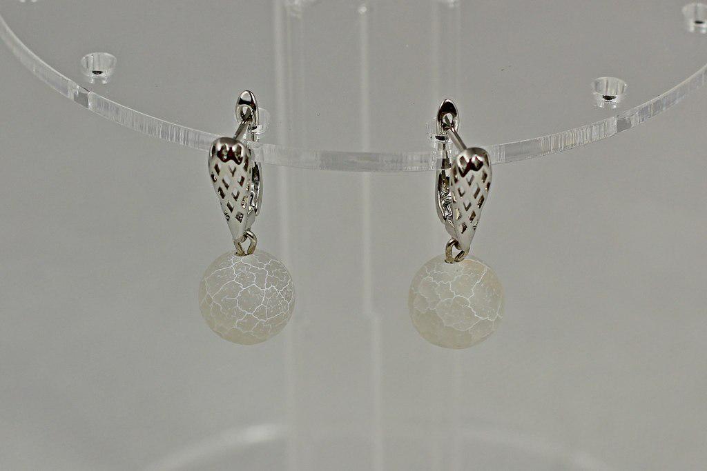 Сережки підвіски агат кракле Білий 3,1 см Сріблястий (29434172)