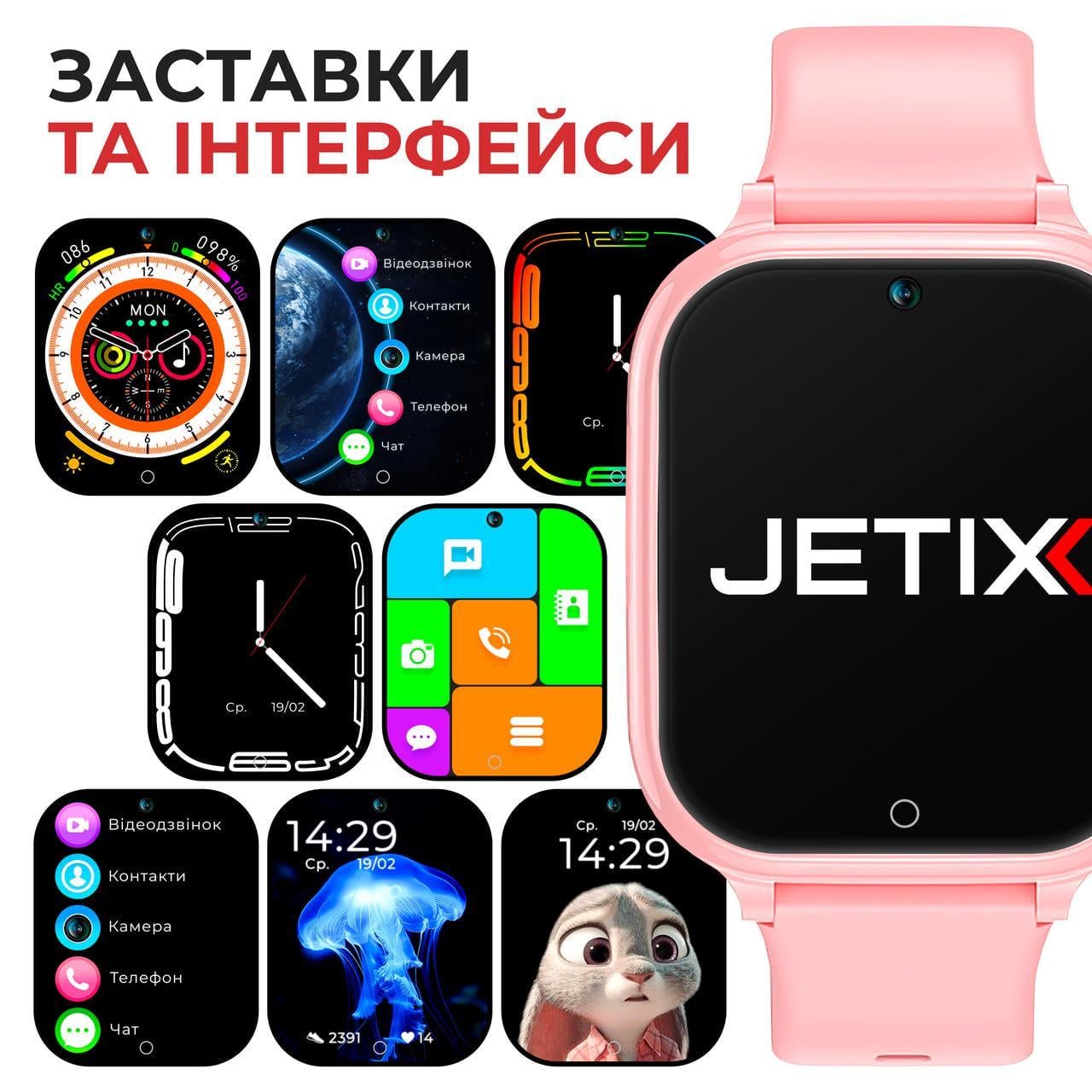Смарт-годинник JETIX G100 4G зі змінним корпусом в комплекті Рожевий/Бузовий/Жовто-синій (G100) - фото 6