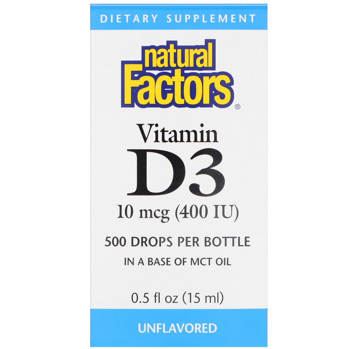 Витамин D3 Vitamin D3 Drops Natural Factors 400 МЕ 15 мл в каплях без ароматизаторов (NFS01058)