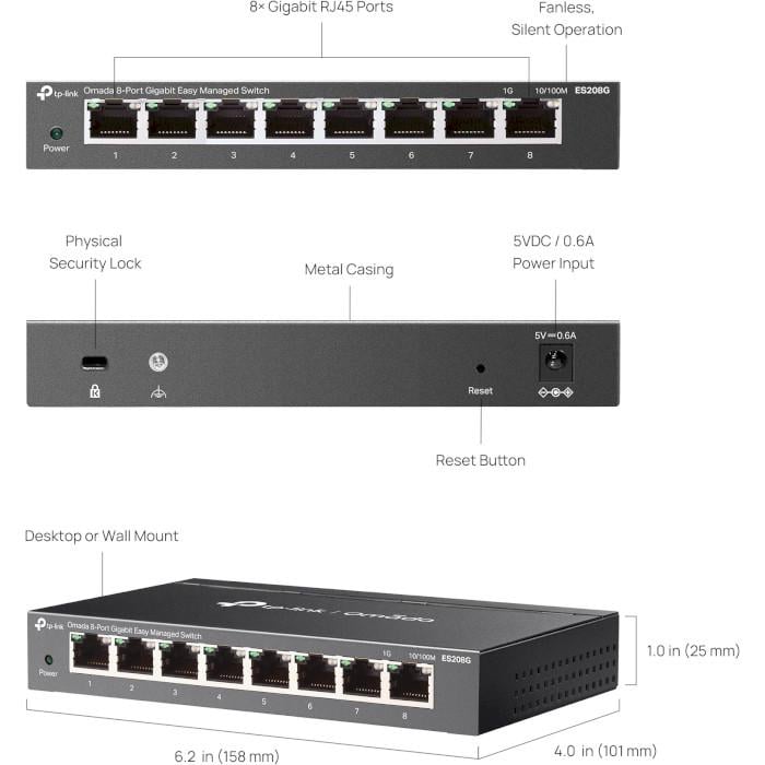 Коммутатор управляемый TP-Link Omada ES208G 16 Gbps Black (30492638) - фото 7 Коммутатор управляемый TP-Link Omada ES208G 16 Gbps Black (30492638) - фото 7